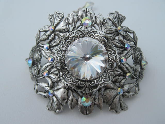 SALE Vintage Victorian Inspired FLORA Sterling silver Ox filigree Flower Bracelet Crystal Swarovski rivoli bridal wedding bridesmaid