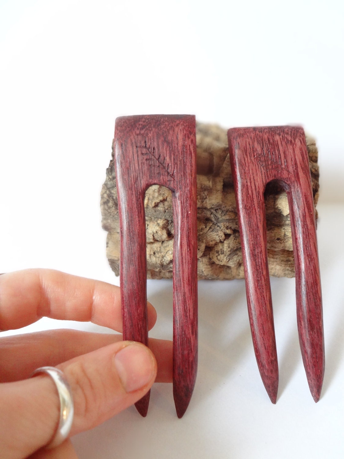 Lavender purple heartwood two mini pin hair fork