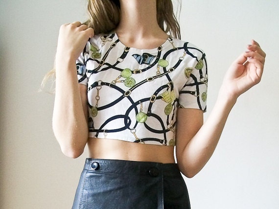 Vintage 80s scarf print crop tee size X-Small - Small