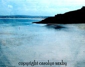 ST. IVES BAY - a printed seaside art card - Porthminster beach St. Ives Cornwall with beautiful blue painterly textures