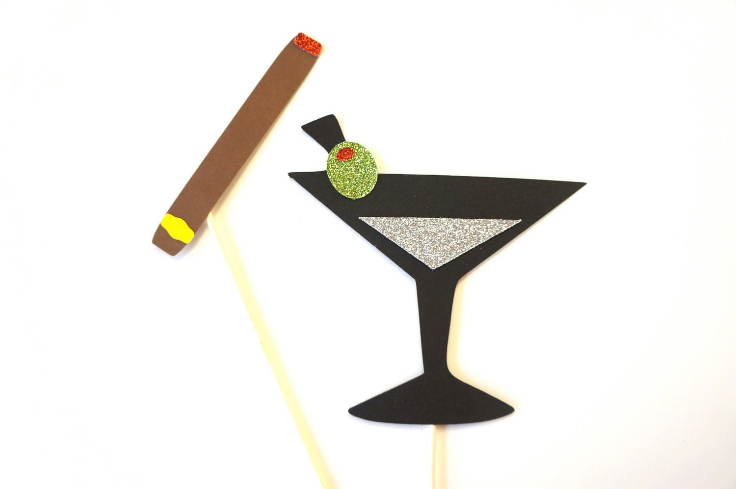 Photo Booth Props - Martini and Cigar - Set of 2 GLITTER Photobooth Props