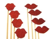 Photo Booth Prop Set - Luscious Glitter Lips On a Stick - Red - 8 piece set - Glitter and Shine Collection - Photobooth Props
