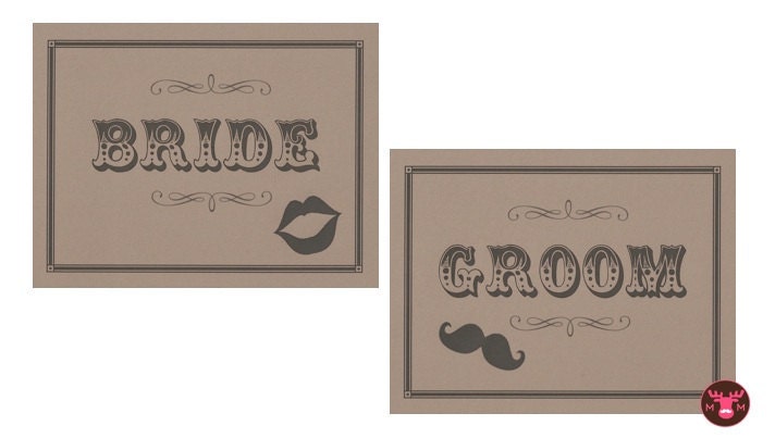 Photo Booth Props - Bride and Groom Photo Booth Signs - Set of 2 Photobooth Props - vintage wedding - rustic wedding