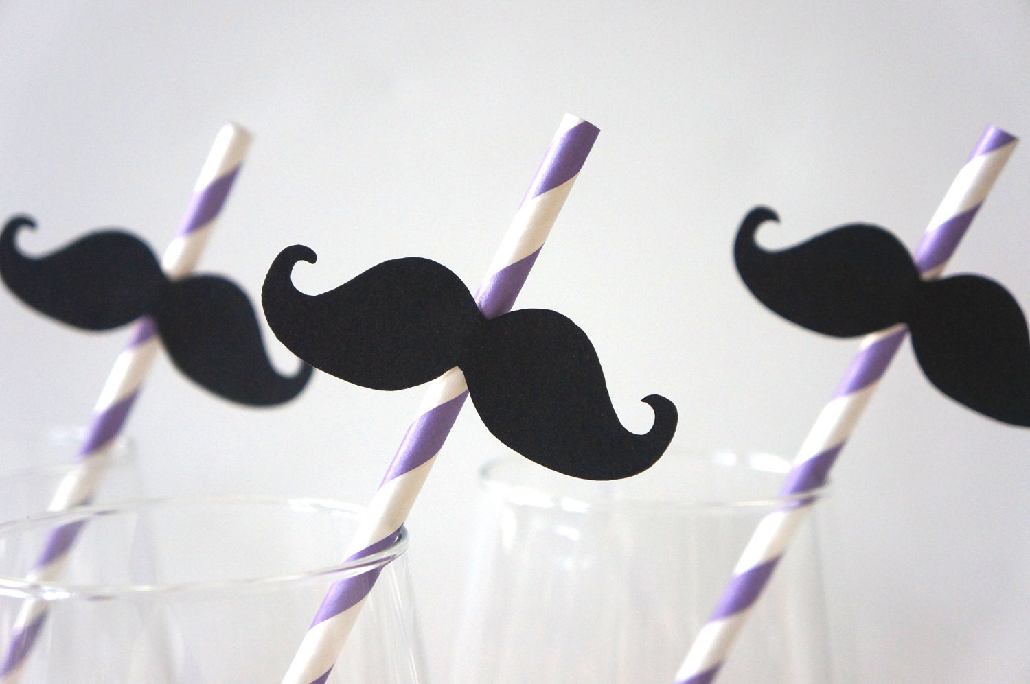 SALE - Photo Booth Props - Mustache Straw Photo Props - Set of 5 - Mustaches on PURPLE Striped Paper Straws