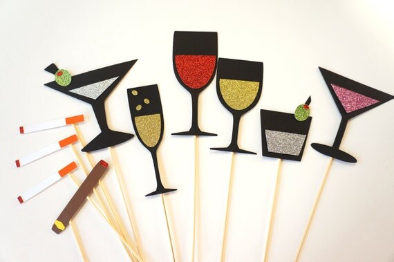 Photo Booth Props - Friday Night Collection - Set of 10 Photobooth Props with GLITTER
