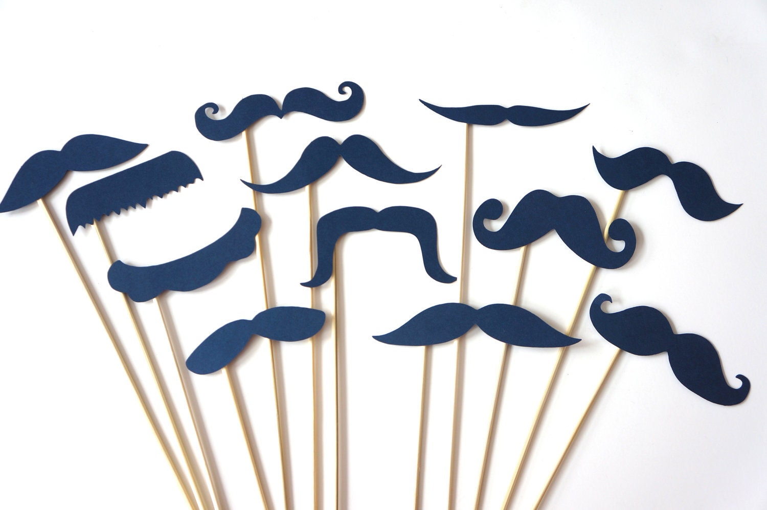 Photo Booth Props - Mustache Bash - Set of 12 NAVY Mustaches on a stick - Photobooth Props Party Props