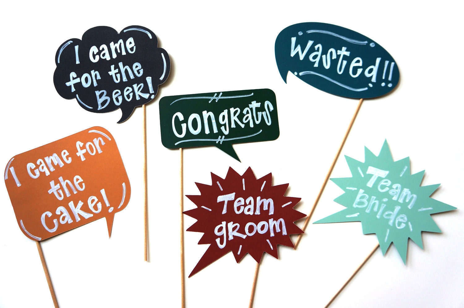 Chalkboard Photo Booth Props on a stick - Set of 6 Chalk Board Photobooth Props - Fun for Parties, Weddings - Includes Chalk