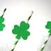 SALE - Photo Booth Props - St. Patrick's Day Straw Photo Props - Set of 5 - Shamrocks on KELLY GREEN Striped Paper Straws