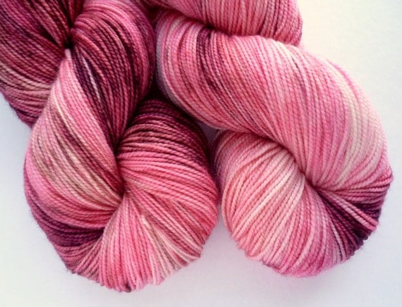 Merino Sock Yarn - Hand Dyed Superwash Merino 2-ply Fingering Weight Yarn in Cherry Blossom Colorway