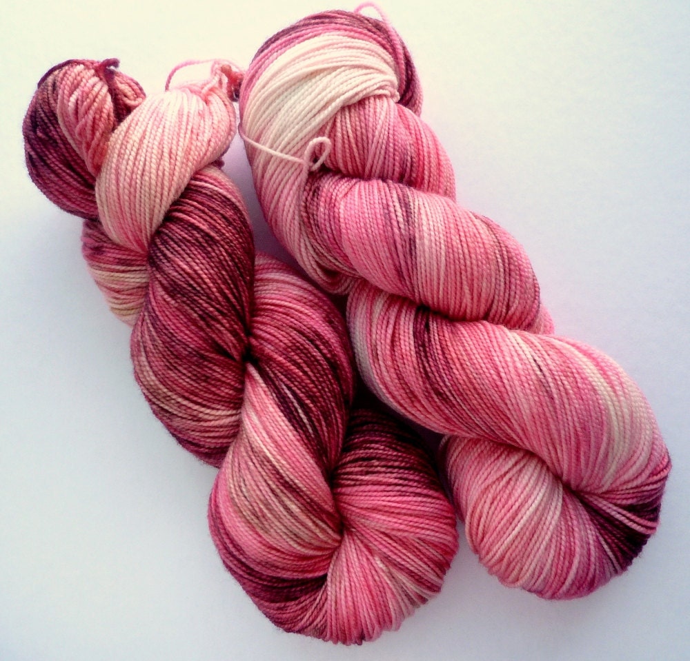 Merino Sock Yarn - Hand Dyed Superwash Merino 2-ply Fingering Weight Yarn in Cherry Blossom Colorway