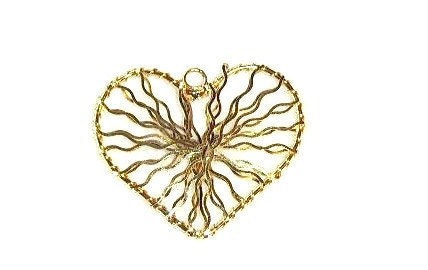 2 Large Gold Plated Hearts - Wire wrapped