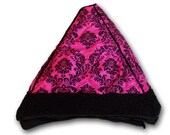 Hot Pink Christmas Tree Skirt w/ Crystals, Black Fur and Velvet