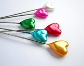 30 cute pearly multicolored heart pins for dressmaking sewing