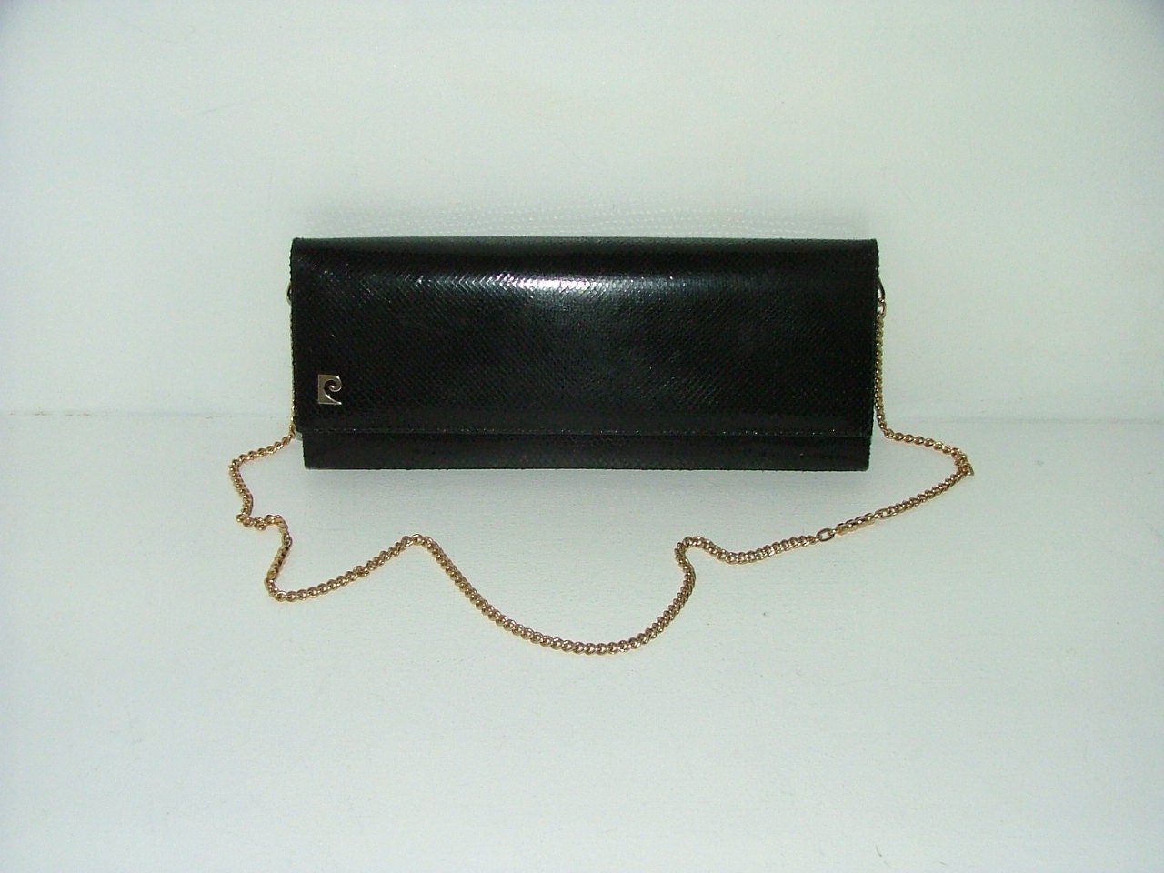 Vintage Pierre Cardin real snakeskin leather black chain purse bag clutch handbag