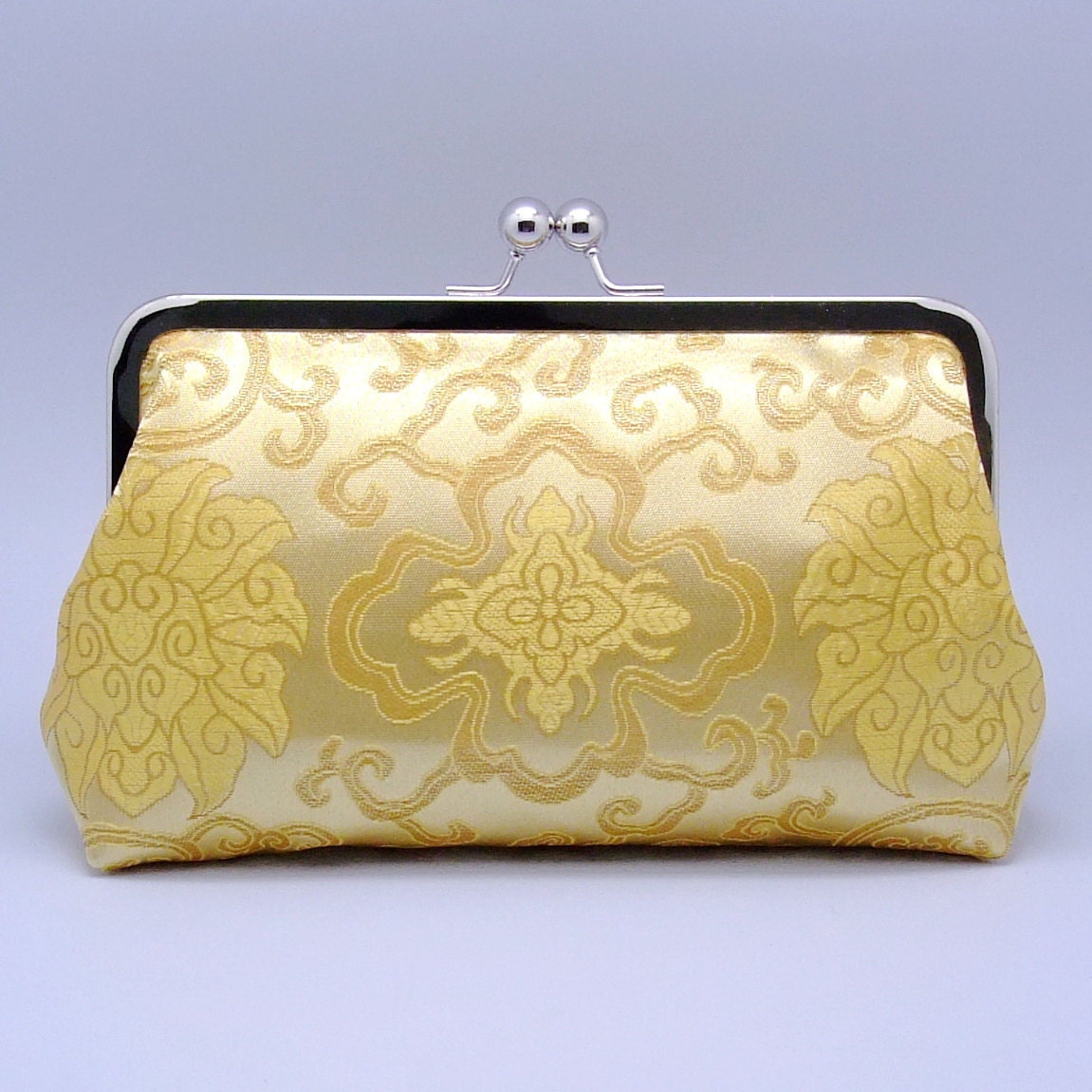 Elegant pattern on golden yellow (Chinese silk brocade) - Large Clutch Purse (L-139)