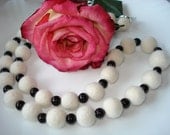 Beaded Long Strand Necklace Wool Felt Beads & Black Agate Onyx, Spring Summer Autumn Fall Winter Eco Fashion Trend Jewelry Gift ideas