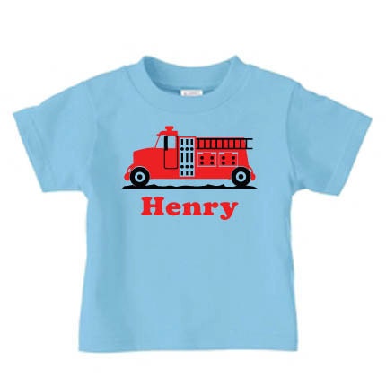 Personalized Firetruck t-shirt for boys, firetruck birthday party t shirt