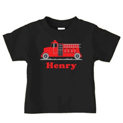 Personalized Firetruck t-shirt for boys, firetruck birthday party t shirt
