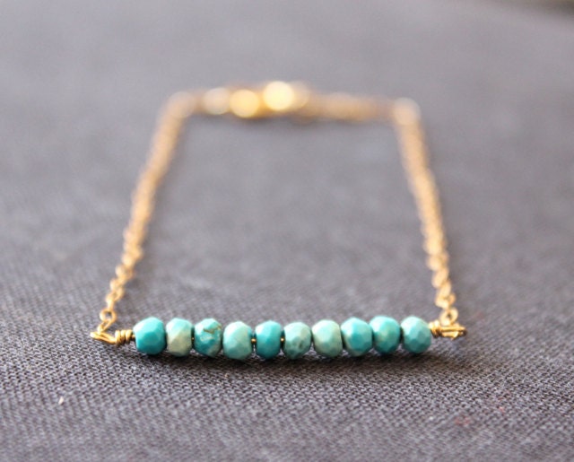arizona turquoise - beaded bar gold bracelet