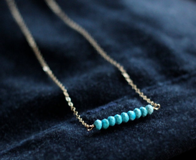 arizona turquoise - beaded bar gold necklace