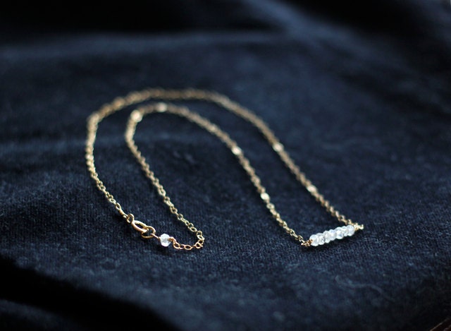 rainbow moonstone - mini beaded bar gold necklace