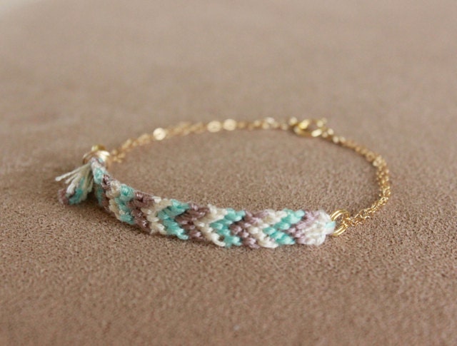 woven chevron gold bracelet - teal / grey