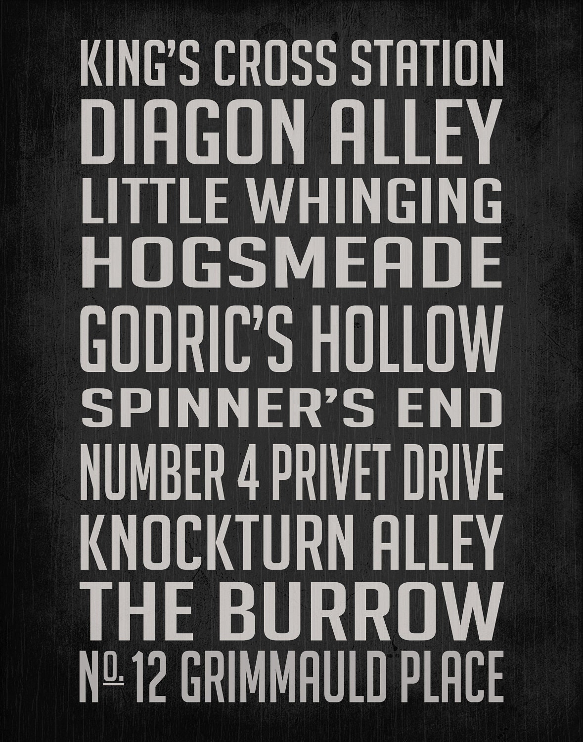 Harry Potter Inspired Subway Sign 11" x 14" Poster / Typography / Wall Art