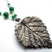 Silver Leaf Necklace - Botanical Natural Leaf handmade of Silver - Emerald Green Onyx Necklace - Woodland Forest Green - Elvish Fairy Pagan