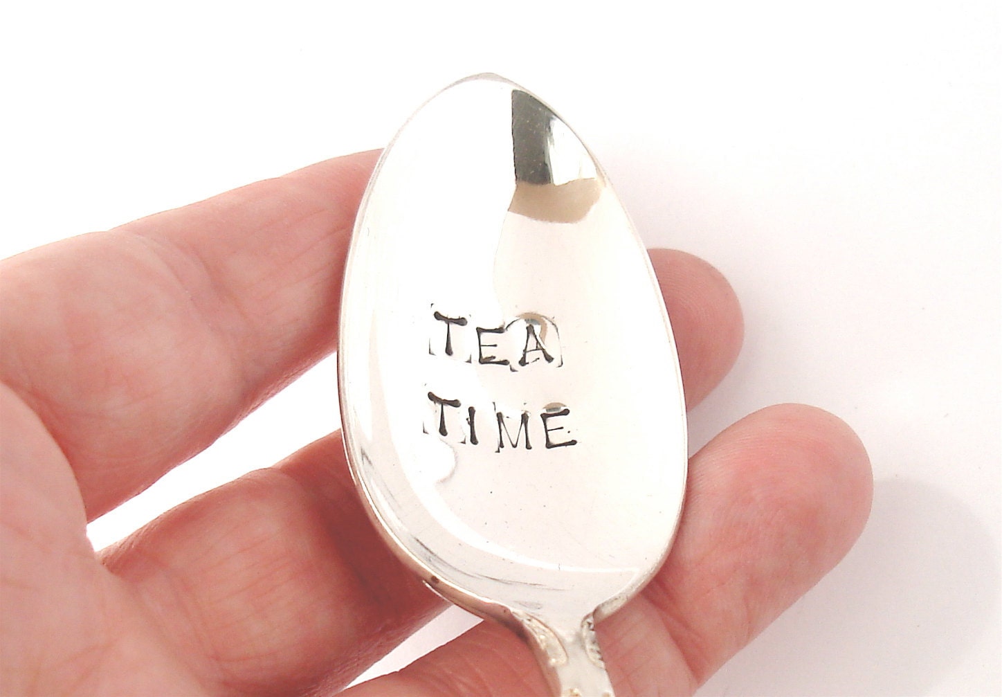 Hand Stamped Vintage Spoon, Tea Time - OliveSpoonStudio