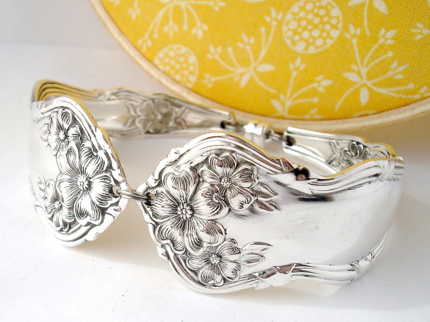 Spoon Bracelet, Arbutus 1908, Antique Silverplated Spoon Jewelry, Flower Floral Bracelet, Bridesmaid Jewelry