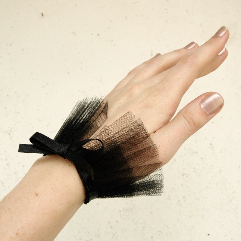 black tulle choker collar- Lucy - ruffled with satin ribbon - made to order