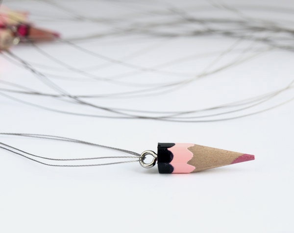 pink candy - hand painted pencil charm necklace