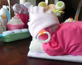 Sleeping Baby Diaper Cake - baby blanket onesie hat socks pacifier baby shower gift cute unique boy girl neutral