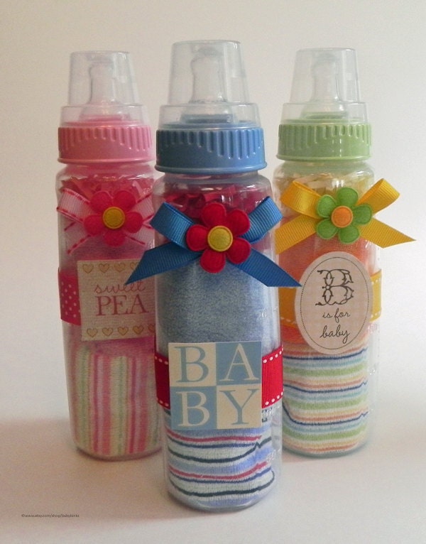 Washcloth Baby Bottle - Unique Baby Shower Gifts and Favors infant washcloth girl boy neutral
