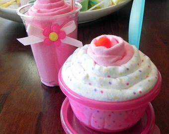 Baby Gift Combo - Receiving Blanket Milkshake and Blanket & Onesie Sundae -baby blanket onesie baby shower gift cute unique