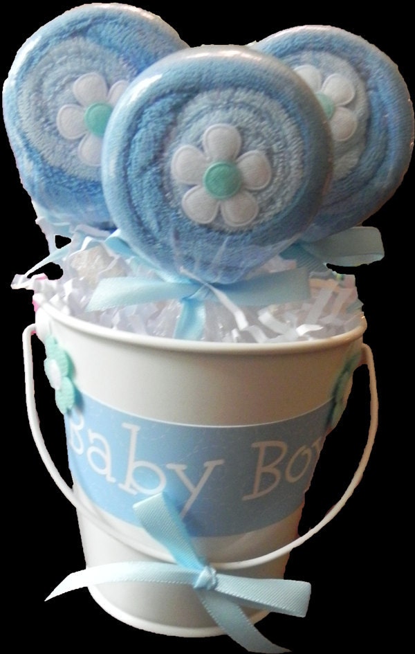 Washcloth Lollipop Pail -  Unique Baby Shower Gifts and Favors - infant washcloth, candy, girl, boy, neutral, cute