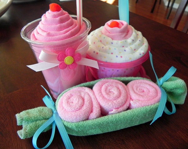 Gift Combo - Receiving Blanket Milkshake, Onesie Sundae & Washcloth Pea Pod