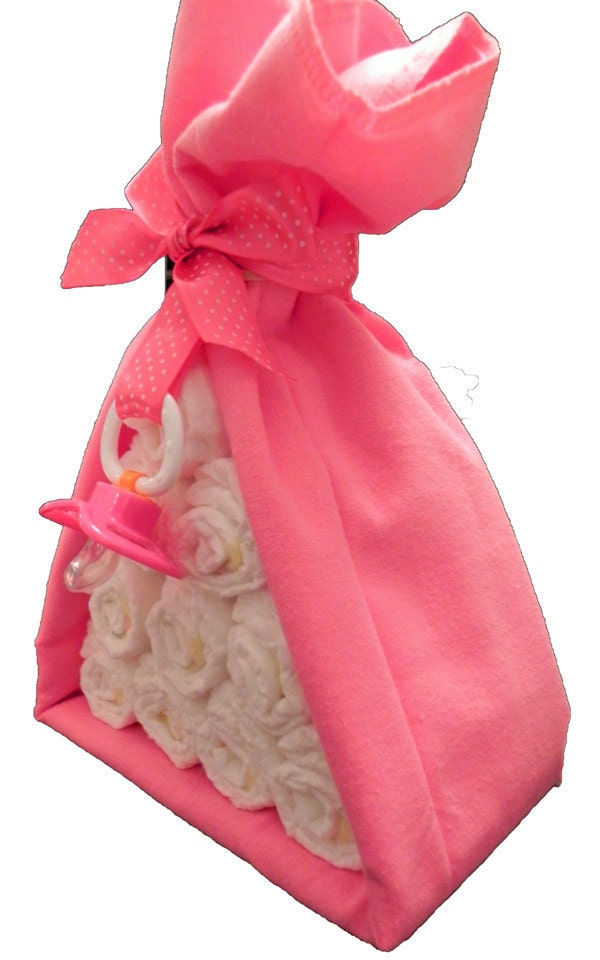Diaper Cake Stork Bundle - Unique Baby Shower Gift, Centerpiece, Favor receiving blanket pacifier girl boy neutral