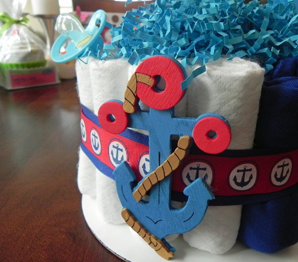 Nautical Anchor Diaper Cake - One Tier Baby Shower gift or centerpiece cute unique girl custom