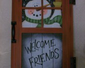 Hand-painted Welcome Friends Snowman Wall Hanging