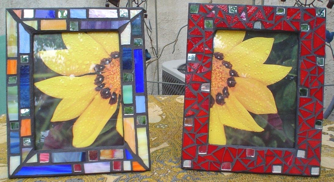 MTO Mosaic Large Frame:  Gorgeous Stained Glass Tile 5"x7" Photo Picture Frame or Mirror Made Just for You