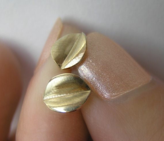 Gold Leaves Earrings - Leaf Studs - 14k Gold - Solid Gold Studs