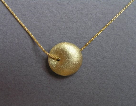 Delicate Gold Necklace Pendant - Puffy Bead Pendant - Round Pendant - 14k Gold - Solid Gold