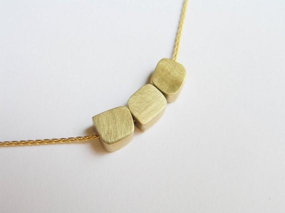 Solid Gold Necklace - Delicate Necklace - Freeform Cube Beads - 14k Gold