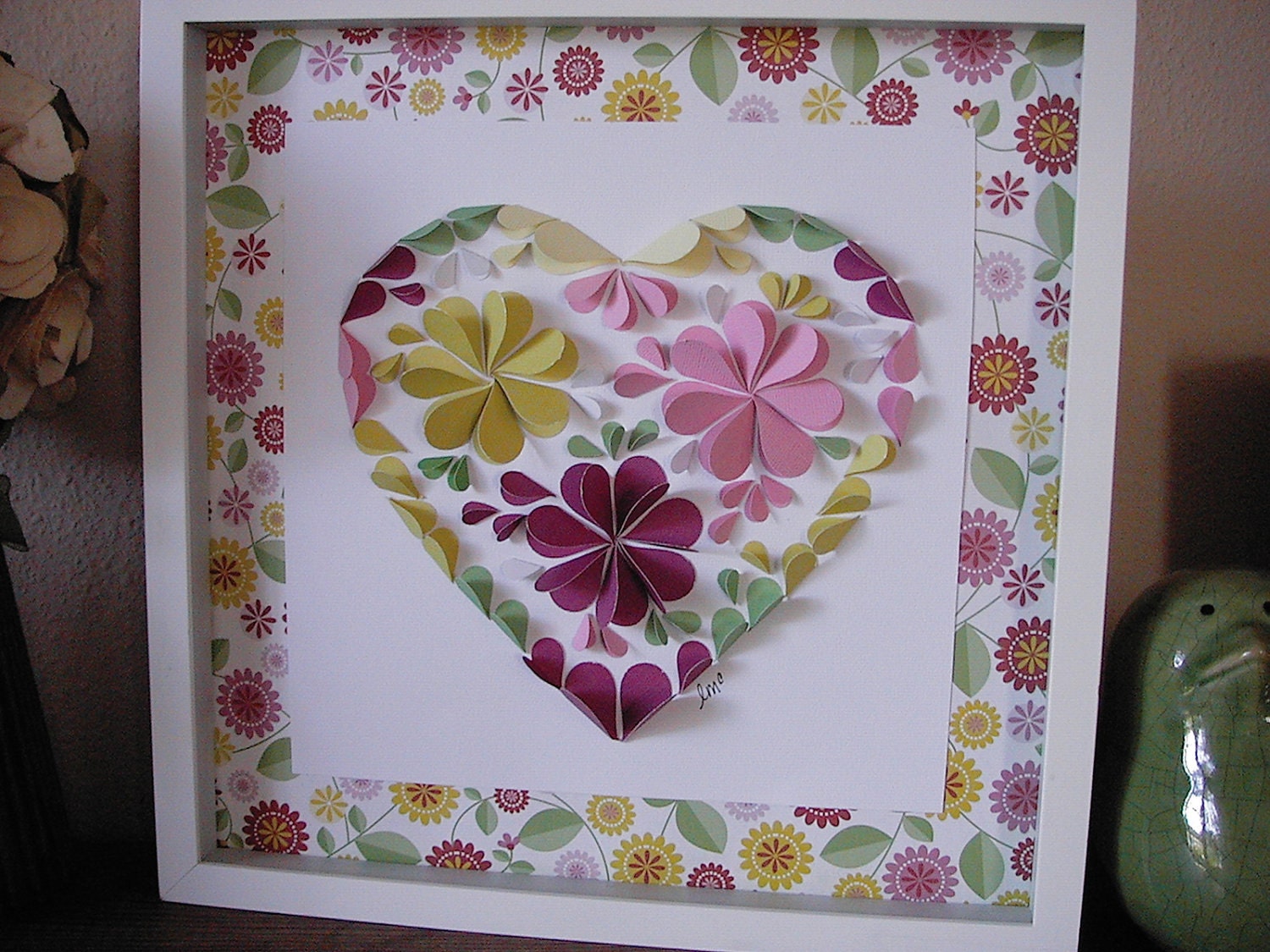 3D Wall Art - Valentine Flowers & Heart - frame and glass included
