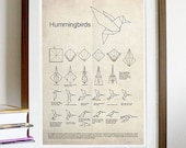 Hummingbird Origami A3 Poster Print