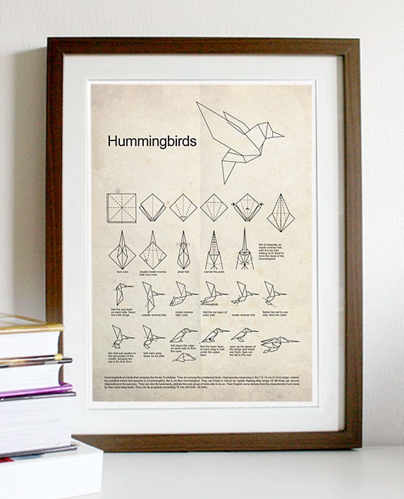 Hummingbird Origami A3 Poster Print
