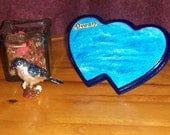Contemporary art blue hearts - painted ocean plaque - Waves of Dreams