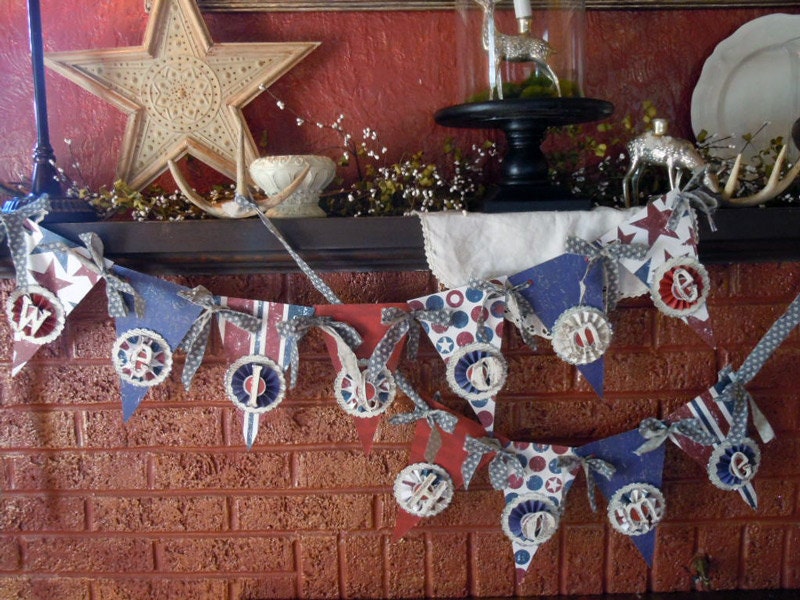hand crafted WELCOME home banners by Lisa Rice blinged and glittered PATRIOTIC shabby chic 2 READY to ship