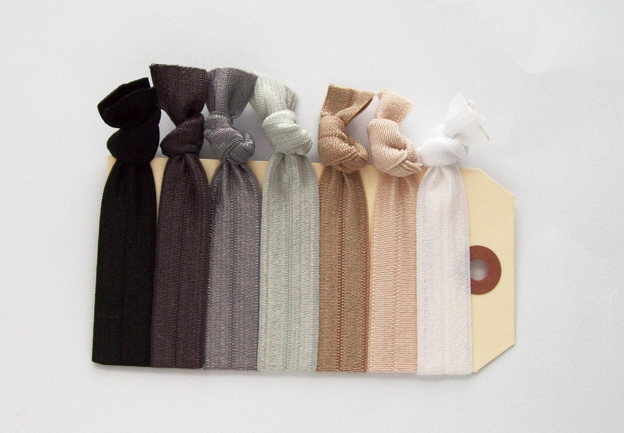 elastic hair ties neutral set of 7 hair accessories